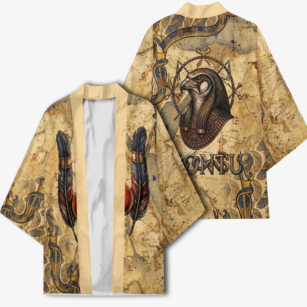 Montu Kimono Falcon Head War God Ancient Egyptian Map Feathers and Sun Disk
