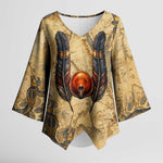 Montu Kimono Sleeve Blouse Falcon Head War God Ancient Egyptian Map Feathers and Sun Disk