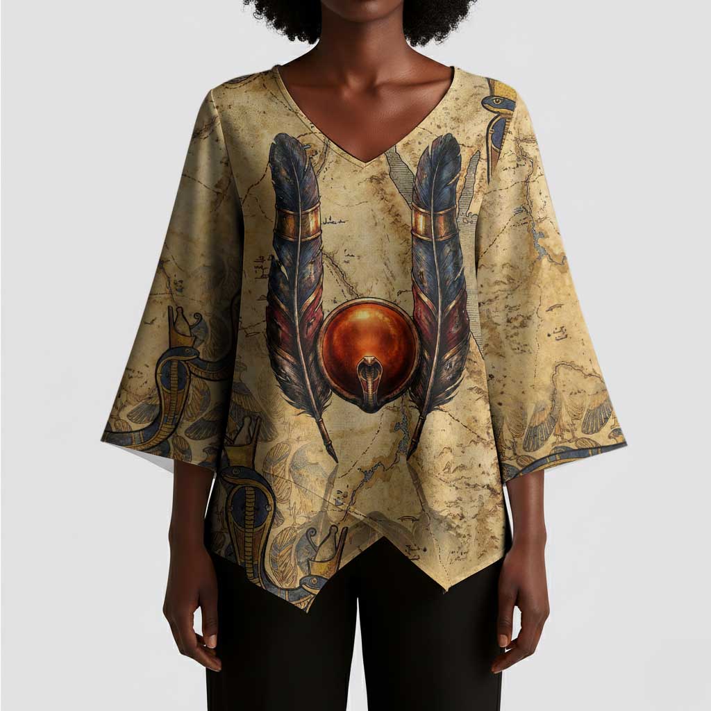 Montu Kimono Sleeve Blouse Falcon Head War God Ancient Egyptian Map Feathers and Sun Disk