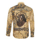 Montu Long Sleeve Button Shirt Falcon Head War God Ancient Egyptian Map Feathers and Sun Disk