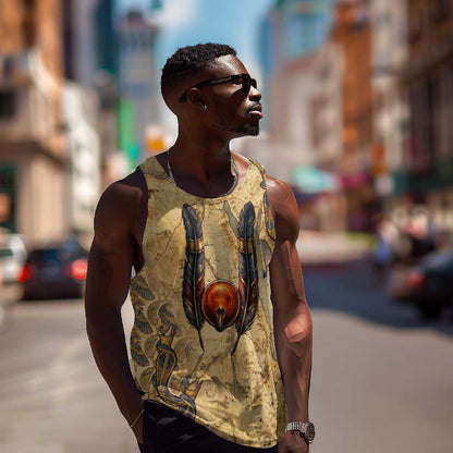 Montu Men Tank Top Falcon Head War God Ancient Egyptian Map Feathers and Sun Disk