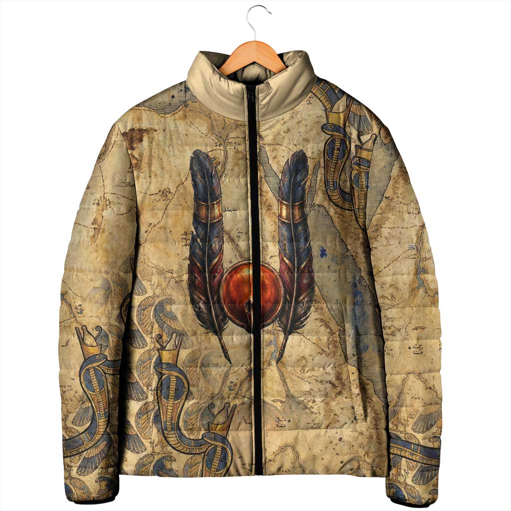 Montu Padded Jacket Falcon Head War God Ancient Egyptian Map Feathers and Sun Disk