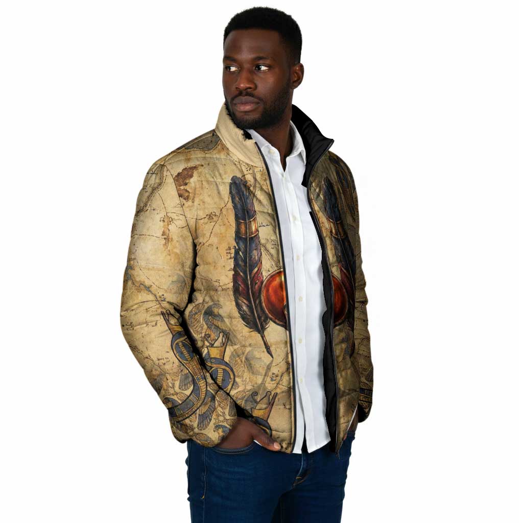 Montu Padded Jacket Falcon Head War God Ancient Egyptian Map Feathers and Sun Disk
