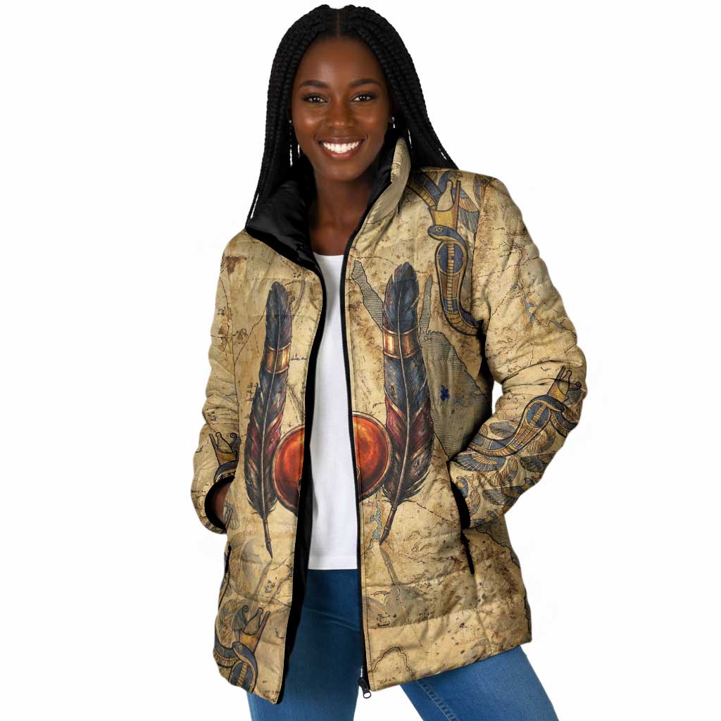 Montu Padded Jacket Falcon Head War God Ancient Egyptian Map Feathers and Sun Disk