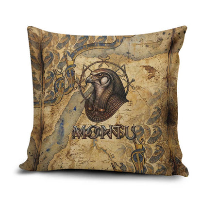 Montu Pillow Cover Falcon Head War God Ancient Egyptian Map Feathers and Sun Disk