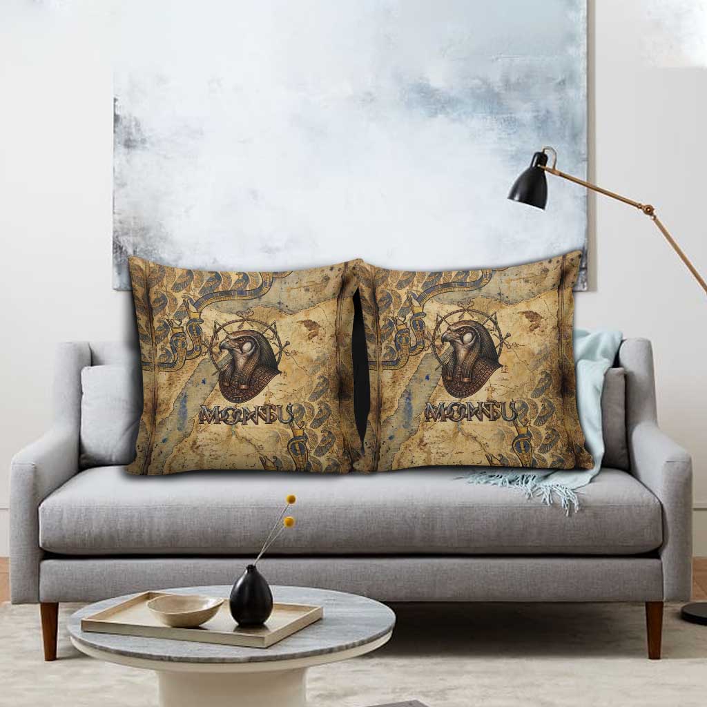 Montu Pillow Cover Falcon Head War God Ancient Egyptian Map Feathers and Sun Disk