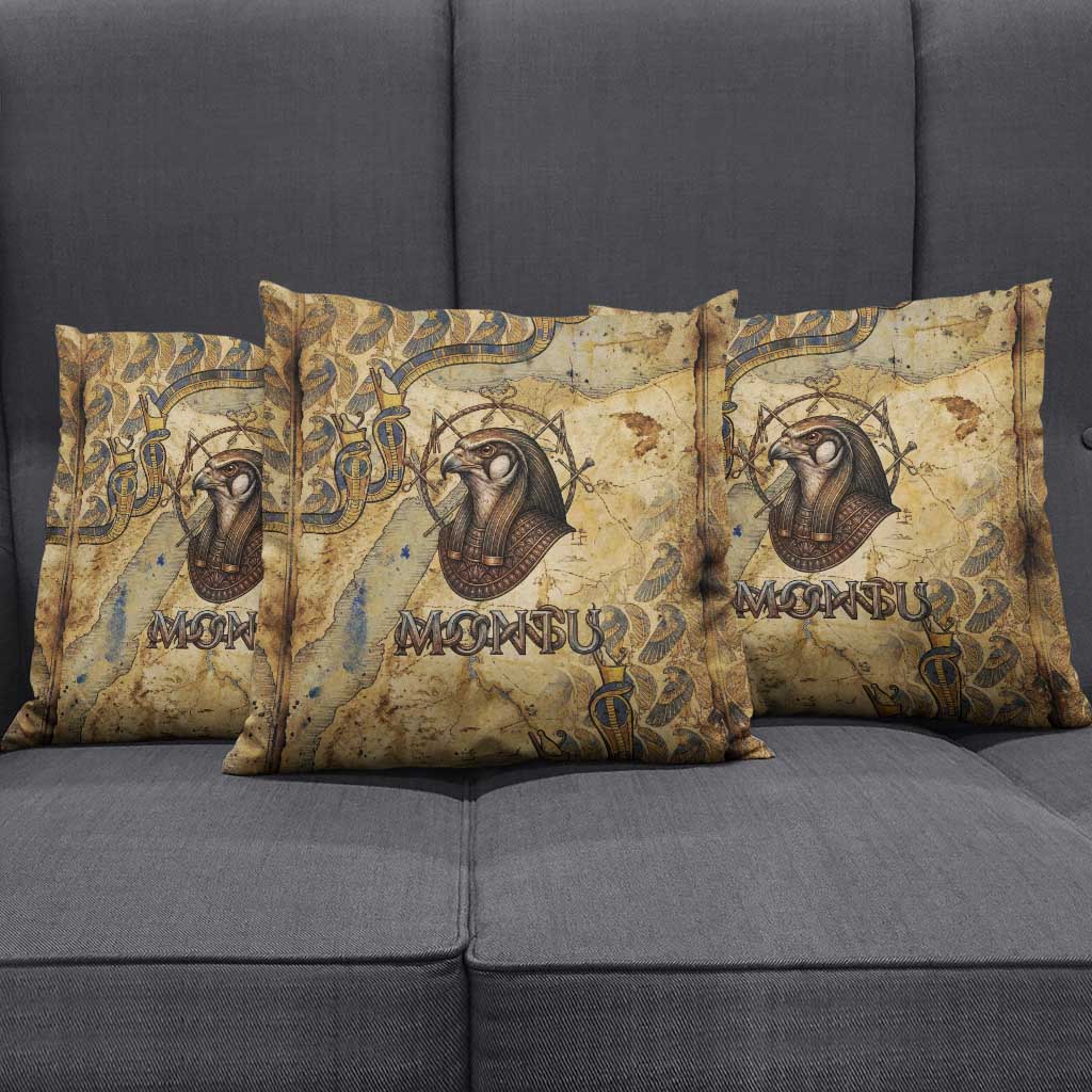 Montu Pillow Cover Falcon Head War God Ancient Egyptian Map Feathers and Sun Disk