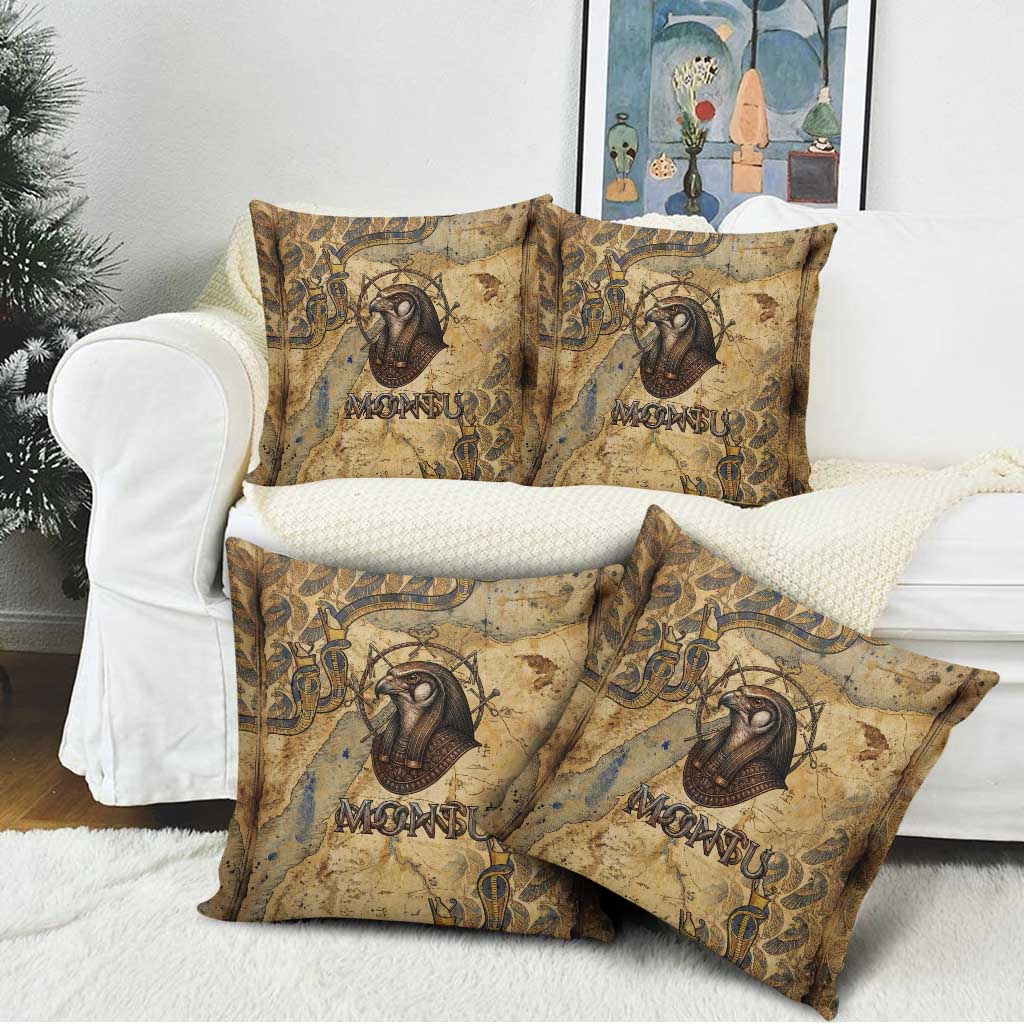 Montu Pillow Cover Falcon Head War God Ancient Egyptian Map Feathers and Sun Disk