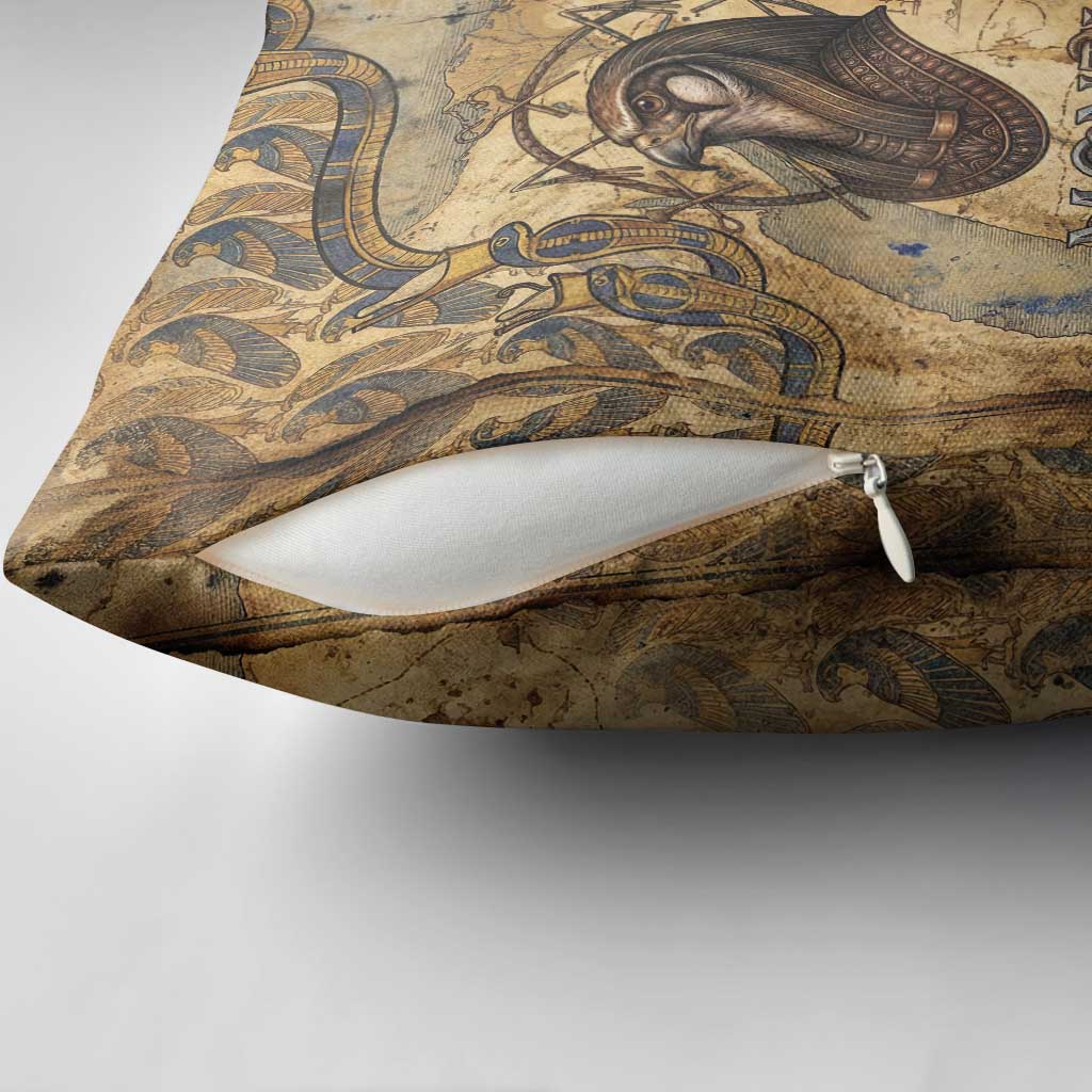 Montu Pillow Cover Falcon Head War God Ancient Egyptian Map Feathers and Sun Disk