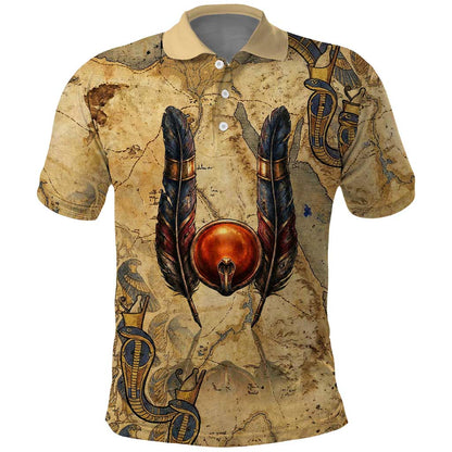 Montu Polo Shirt Falcon Head War God Ancient Egyptian Map Feathers and Sun Disk