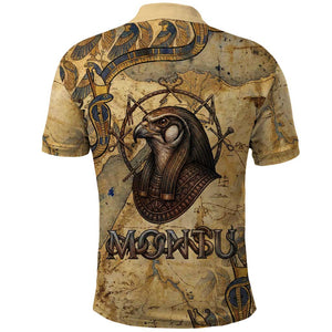 Montu Polo Shirt Falcon Head War God Ancient Egyptian Map Feathers and Sun Disk