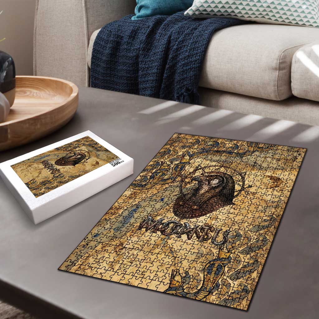 Montu Puzzle Falcon Head War God Ancient Egyptian Map Feathers and Sun Disk