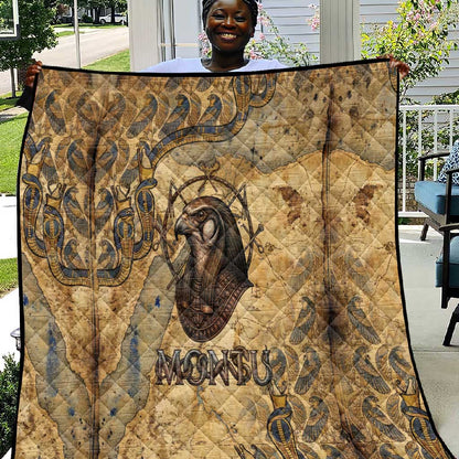 Montu Quilt Falcon Head War God Ancient Egyptian Map Feathers and Sun Disk