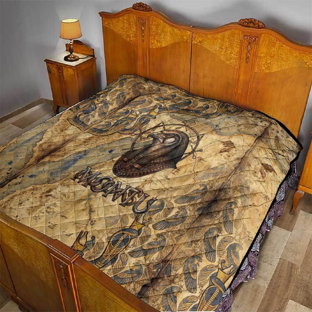 Montu Quilt Falcon Head War God Ancient Egyptian Map Feathers and Sun Disk
