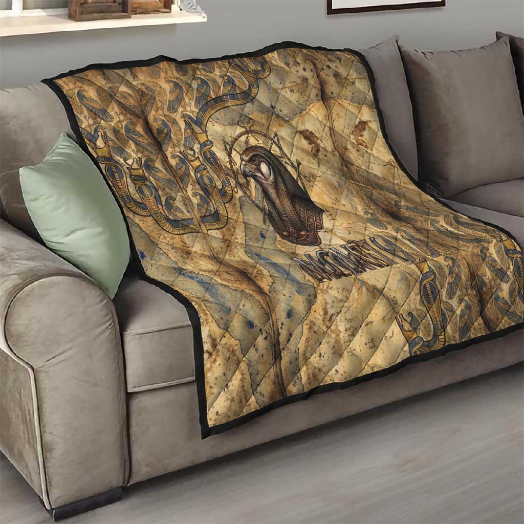 Montu Quilt Falcon Head War God Ancient Egyptian Map Feathers and Sun Disk
