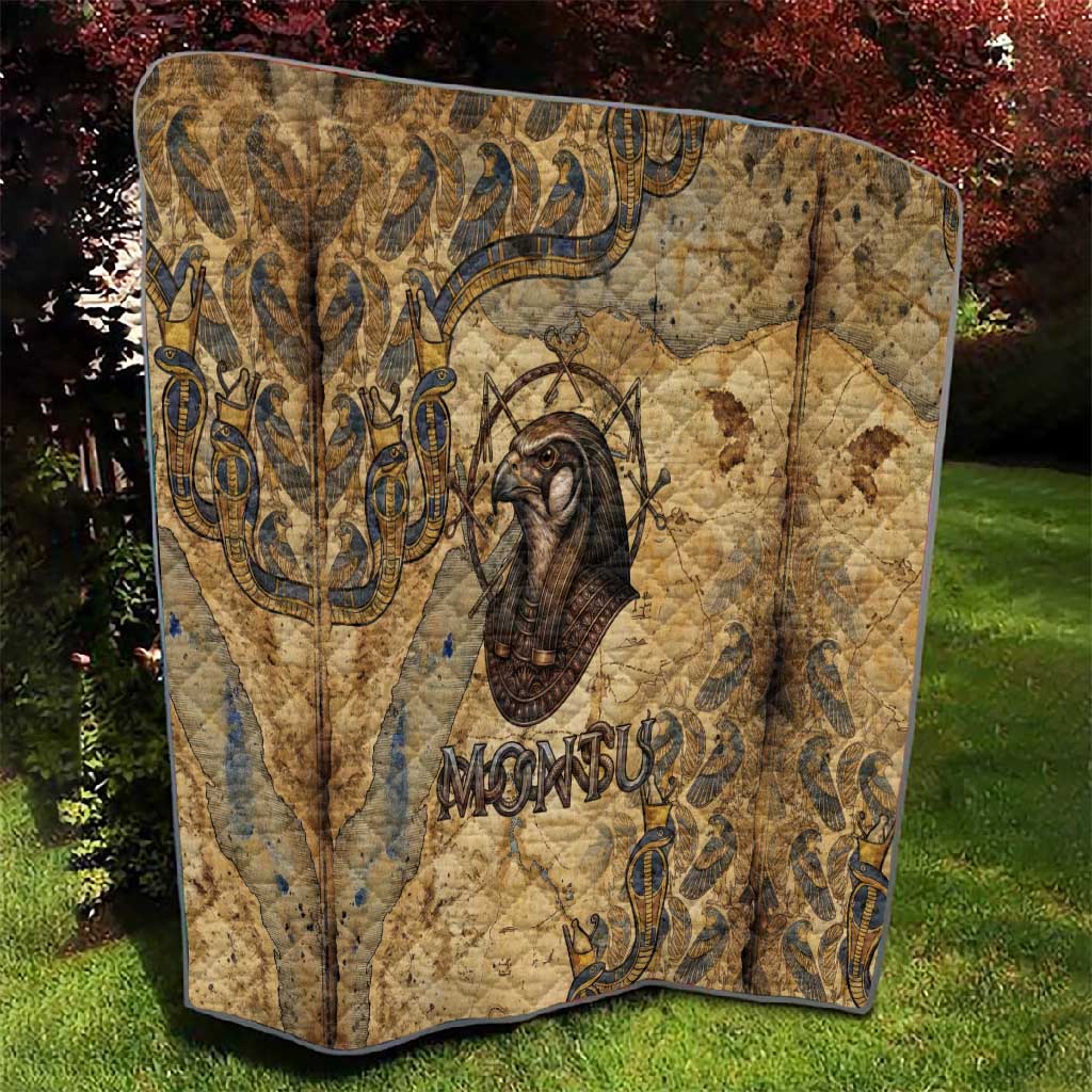 Montu Quilt Falcon Head War God Ancient Egyptian Map Feathers and Sun Disk