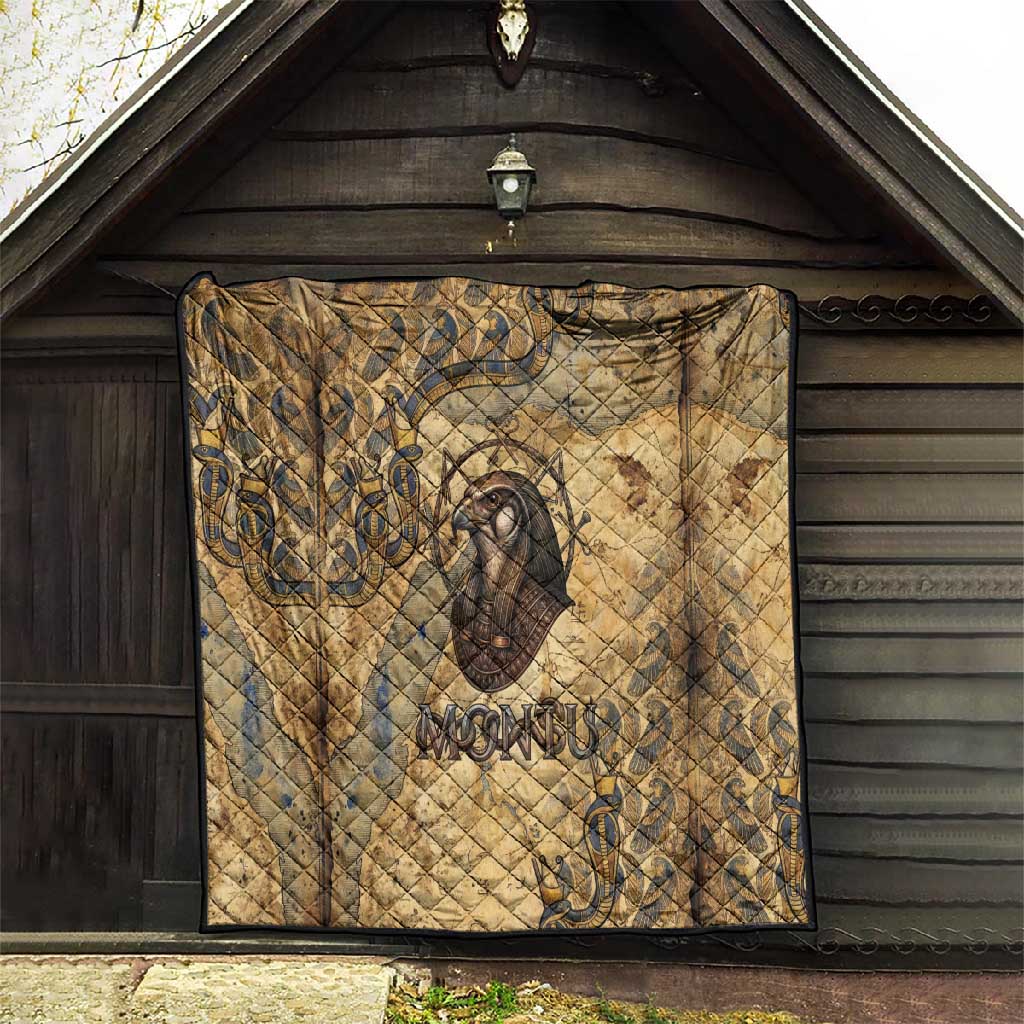 Montu Quilt Falcon Head War God Ancient Egyptian Map Feathers and Sun Disk