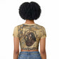 Montu Raglan Cropped T shirt Falcon Head War God Ancient Egyptian Map Feathers and Sun Disk