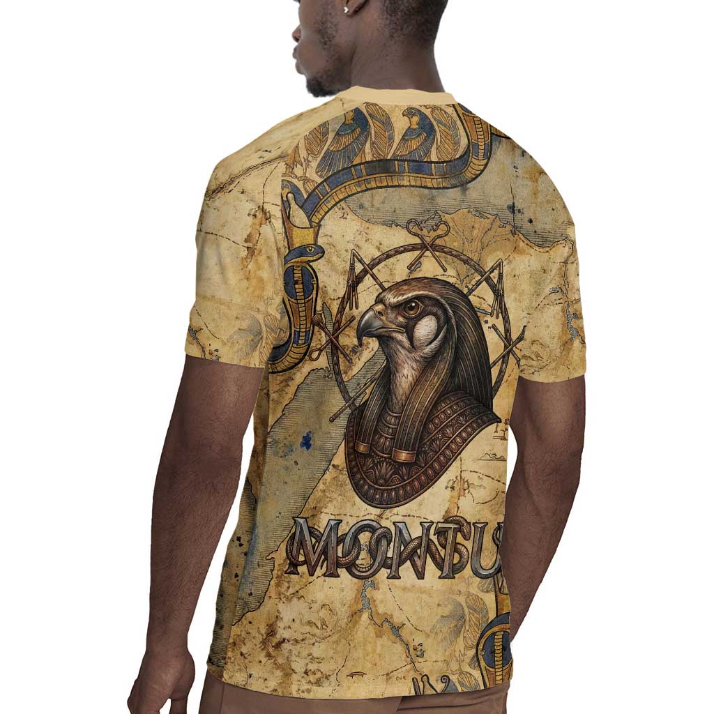 Montu Rugby Jersey Falcon Head War God Ancient Egyptian Map Feathers and Sun Disk