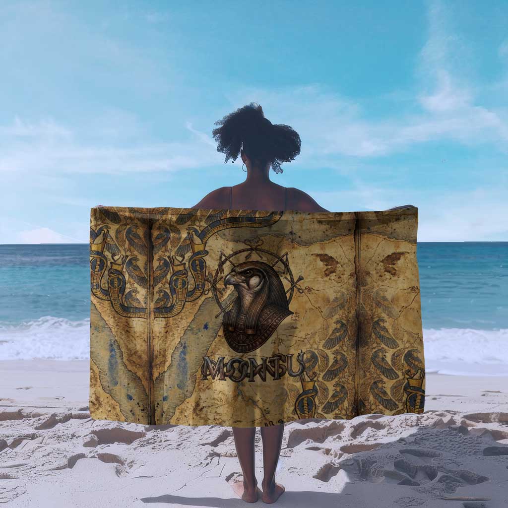 Montu Sarong Falcon Head War God Ancient Egyptian Map Feathers and Sun Disk