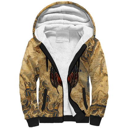 Montu Sherpa Hoodie Falcon Head War God Ancient Egyptian Map Feathers and Sun Disk