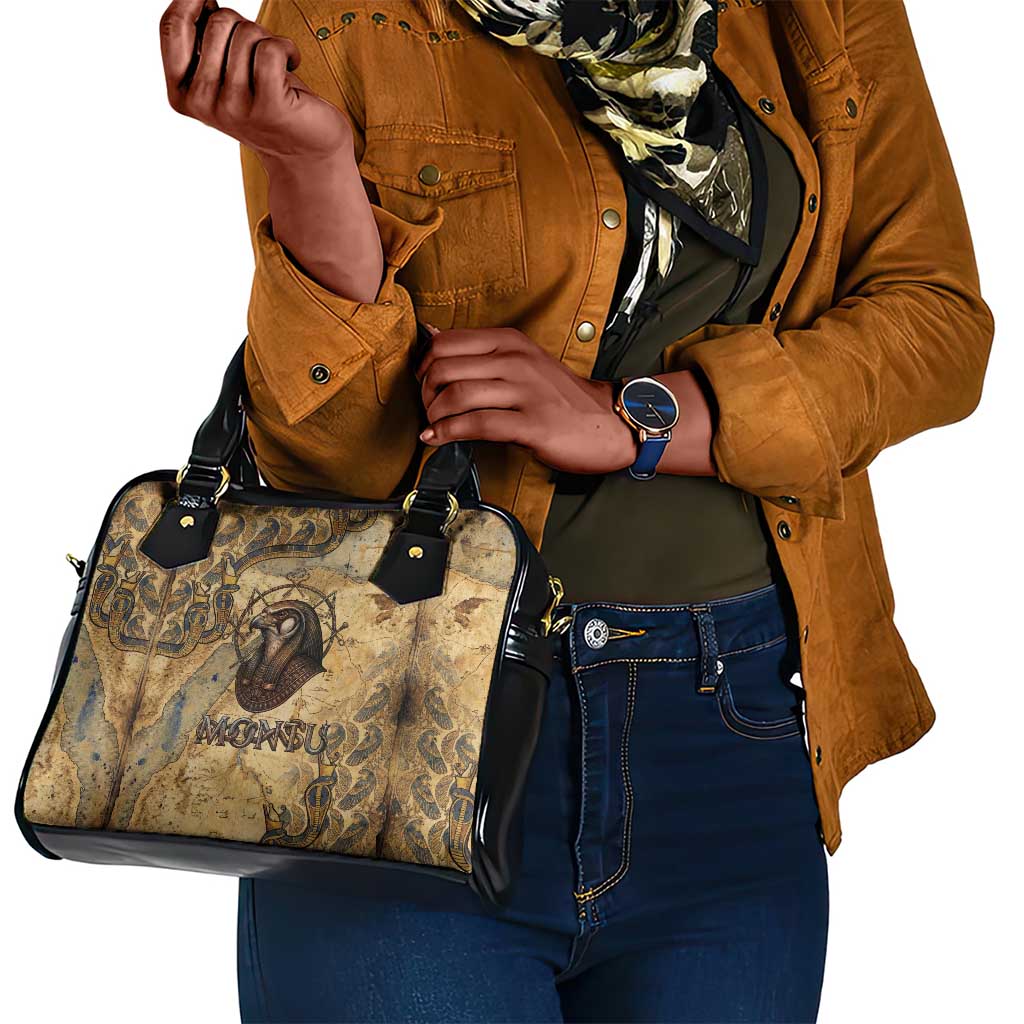 Montu Shoulder Handbag Falcon Head War God Ancient Egyptian Map Feathers and Sun Disk