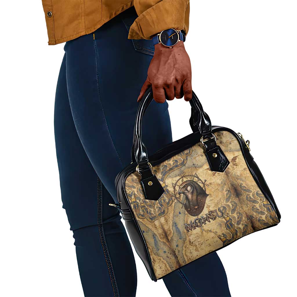 Montu Shoulder Handbag Falcon Head War God Ancient Egyptian Map Feathers and Sun Disk