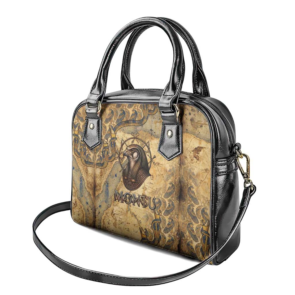 Montu Shoulder Handbag Falcon Head War God Ancient Egyptian Map Feathers and Sun Disk
