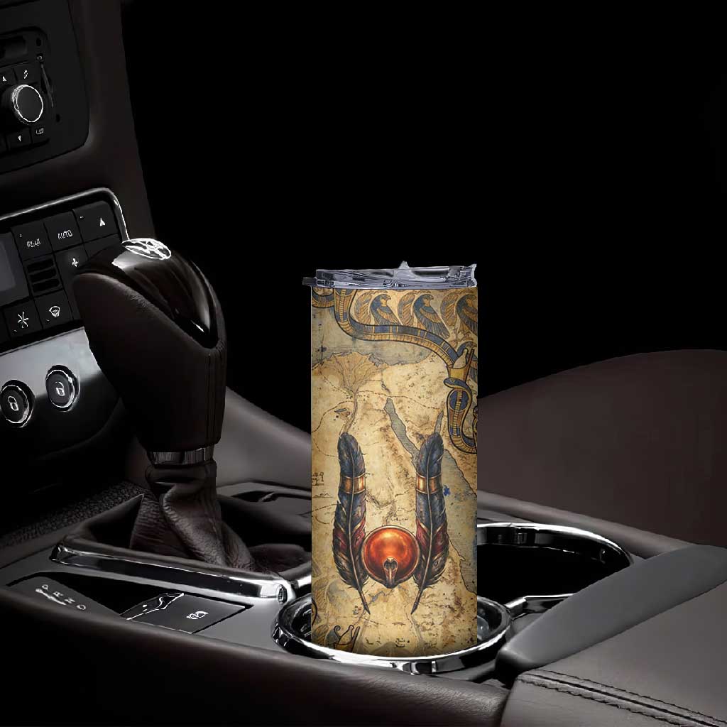 Montu Skinny Tumbler Falcon Head War God Ancient Egyptian Map Feathers and Sun Disk