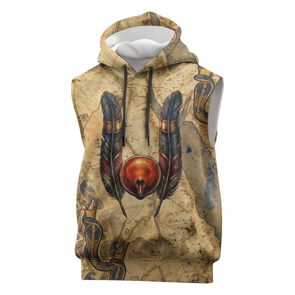 Montu Sleeveless Hoodie Falcon Head War God Ancient Egyptian Map Feathers and Sun Disk