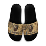 Montu Slide Sandals Falcon Head War God Ancient Egyptian Map Feathers and Sun Disk
