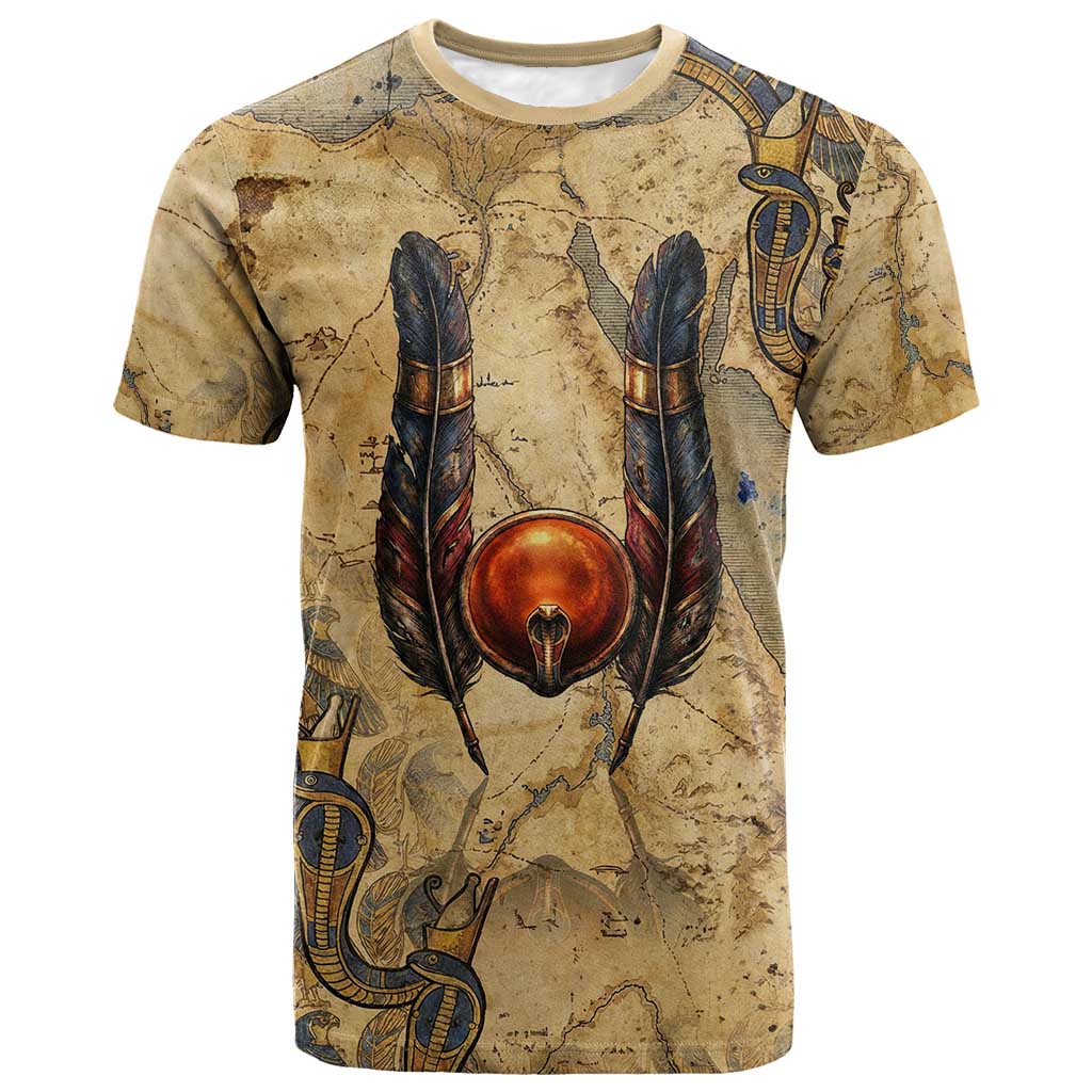 Montu T shirt Falcon Head War God Ancient Egyptian Map Feathers and Sun Disk