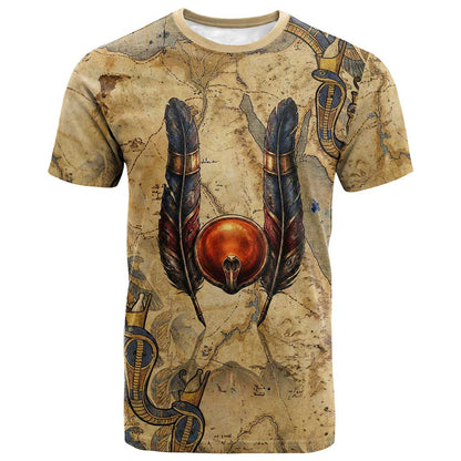 Montu T shirt Falcon Head War God Ancient Egyptian Map Feathers and Sun Disk