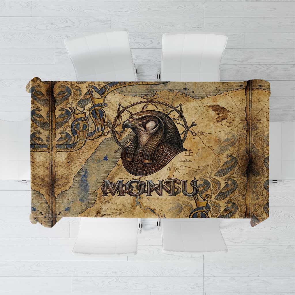 Montu Tablecloth Falcon Head War God Ancient Egyptian Map Feathers and Sun Disk