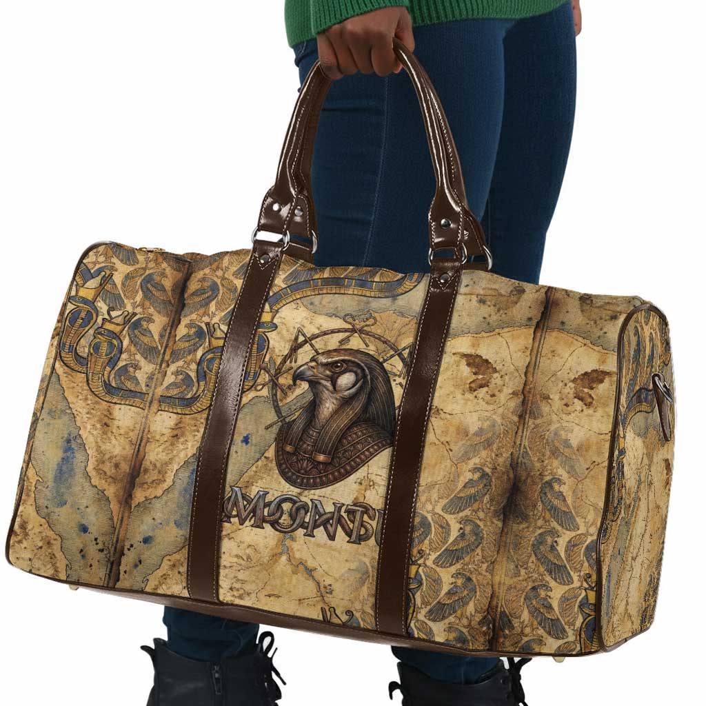 Montu Travel Bag Falcon Head War God Ancient Egyptian Map Feathers and Sun Disk