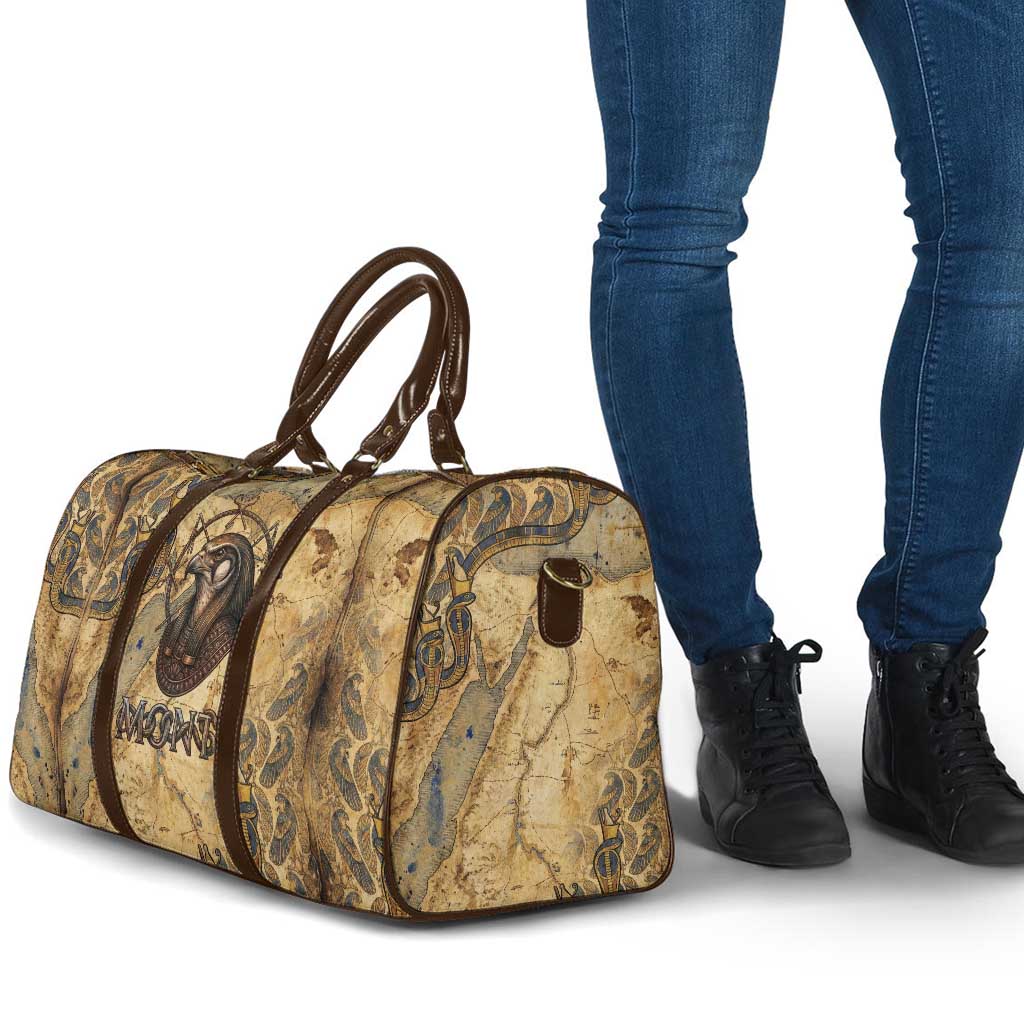 Montu Travel Bag Falcon Head War God Ancient Egyptian Map Feathers and Sun Disk