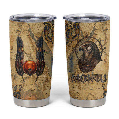 Montu Tumbler Cup Falcon Head War God Ancient Egyptian Map Feathers and Sun Disk
