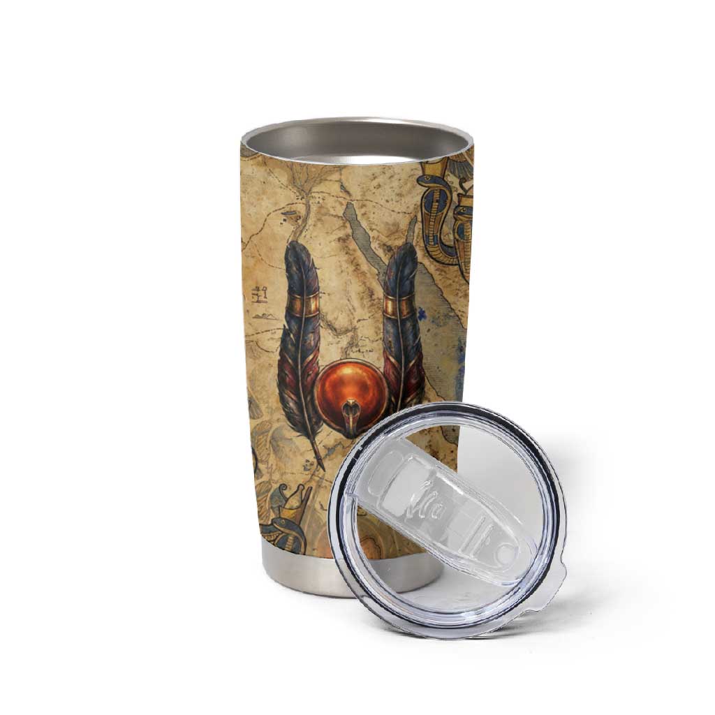 Montu Tumbler Cup Falcon Head War God Ancient Egyptian Map Feathers and Sun Disk