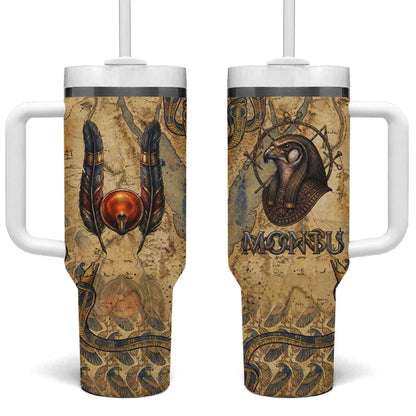 Montu Tumbler With Handle Falcon Head War God Ancient Egyptian Map Feathers and Sun Disk