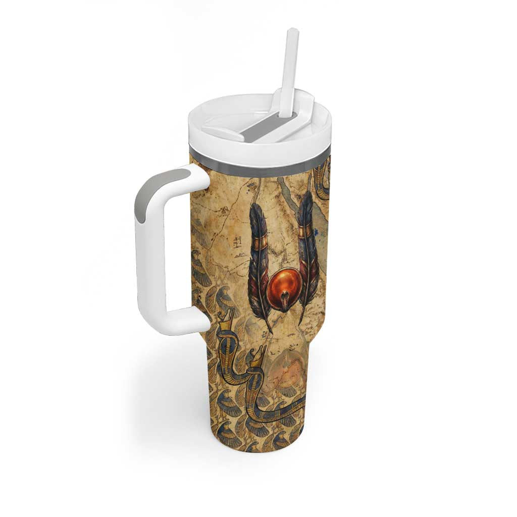 Montu Tumbler With Handle Falcon Head War God Ancient Egyptian Map Feathers and Sun Disk