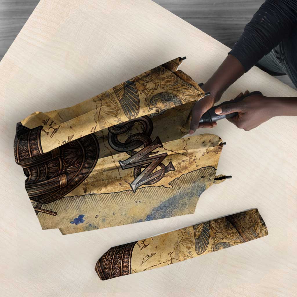 Montu Umbrella Falcon Head War God Ancient Egyptian Map Feathers and Sun Disk