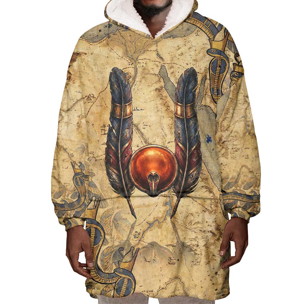 Montu Wearable Blanket Hoodie Falcon Head War God Ancient Egyptian Map Feathers and Sun Disk