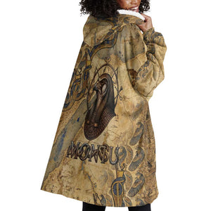Montu Wearable Blanket Hoodie Falcon Head War God Ancient Egyptian Map Feathers and Sun Disk