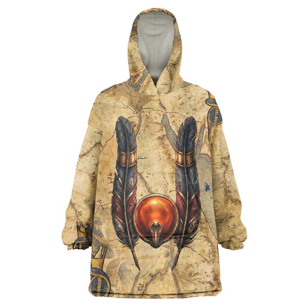 Montu Wearable Blanket Hoodie Falcon Head War God Ancient Egyptian Map Feathers and Sun Disk