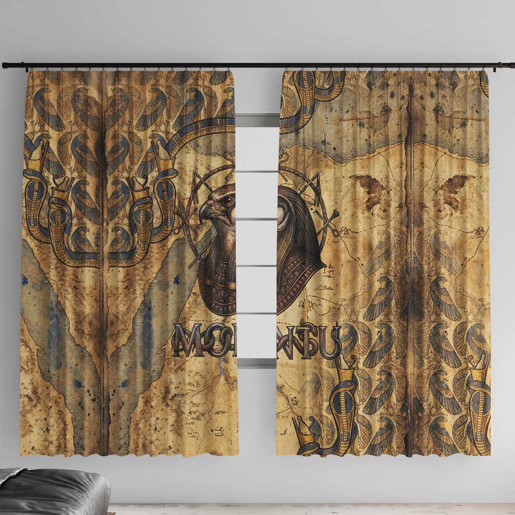 Montu Window Curtain Falcon Head War God Ancient Egyptian Map Feathers and Sun Disk