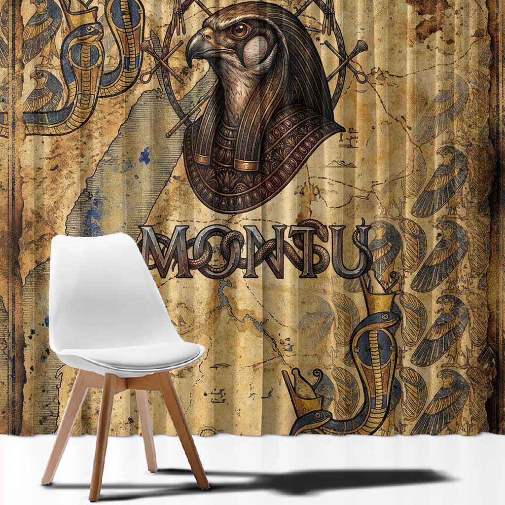 Montu Window Curtain Falcon Head War God Ancient Egyptian Map Feathers and Sun Disk