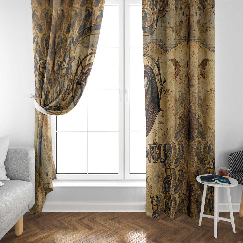 Montu Window Curtain Falcon Head War God Ancient Egyptian Map Feathers and Sun Disk