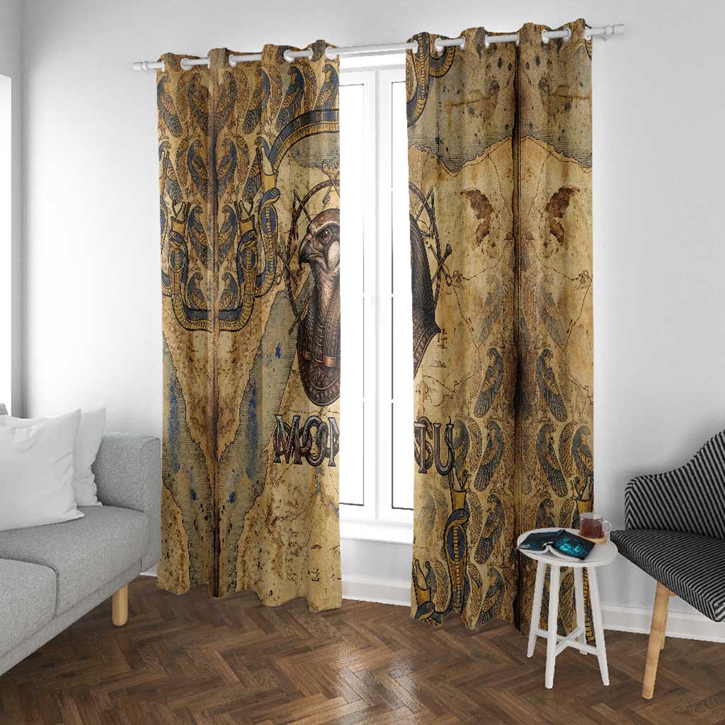 Montu Window Curtain Falcon Head War God Ancient Egyptian Map Feathers and Sun Disk