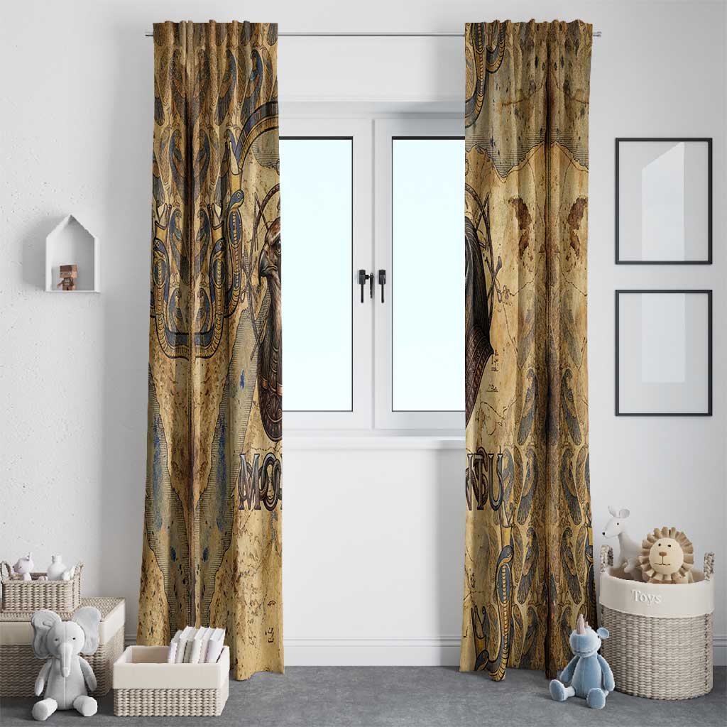 Montu Window Curtain Falcon Head War God Ancient Egyptian Map Feathers and Sun Disk