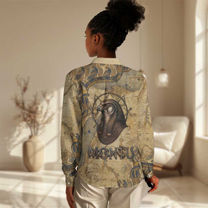 Montu Women Casual Shirt Falcon Head War God Ancient Egyptian Map Feathers and Sun Disk